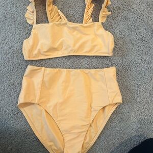 minnow orange ruffled retro bikini set